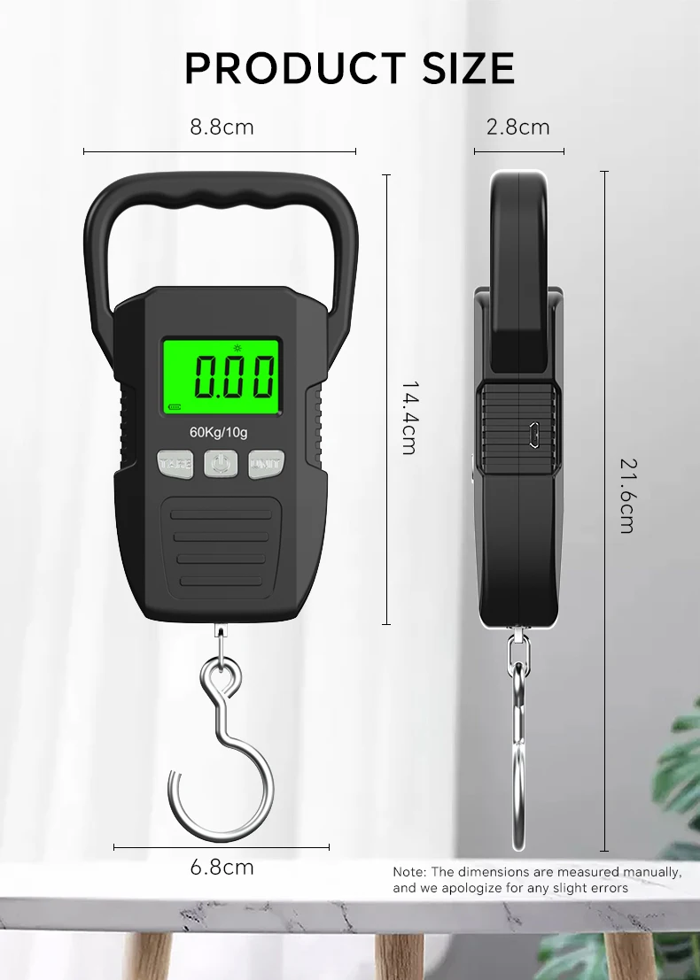 Portable Digital Weight Scale 60kg 10g Electronic Luggage Hanging Scale Battery/USB Charging LCD Fishing Weighing Balance image 6
