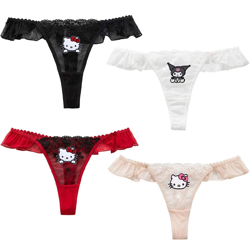 

New Hello Kitty Lingerie Lace Underwear Women Low Waist Hollow Breathable Girl Thong Wholesale Holiday Gift Performance Clothing