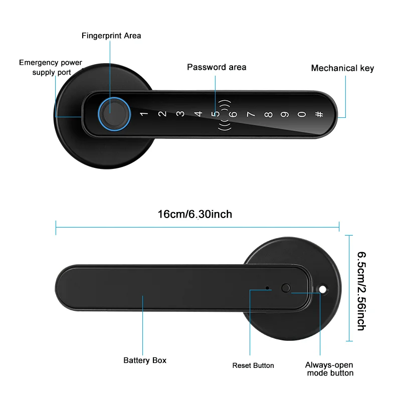 Smart Door Lock with Fingerprint,Password, Card, Key&APP Control,Built-in Emergency Power Supply with 4*AAA Batteries(Excluded)
