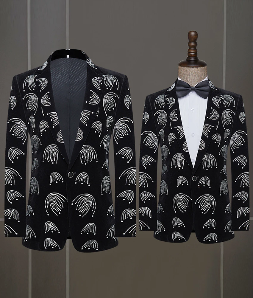 

Graceful Crystal Velvet 1-piece Men's Suit Tailcoat bar suit Performance outfit Wedding Tuxedos Special Occasion Gowns
