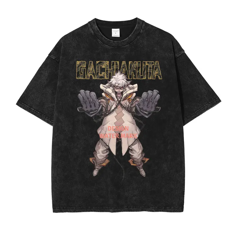 

Anime Gachiakuta T Shirt Surebrec Rudo Enjin Riyou Zanka Vintage Washed Tops Tees Oversized Short Sleeve T-shirt Men 100% Cotton