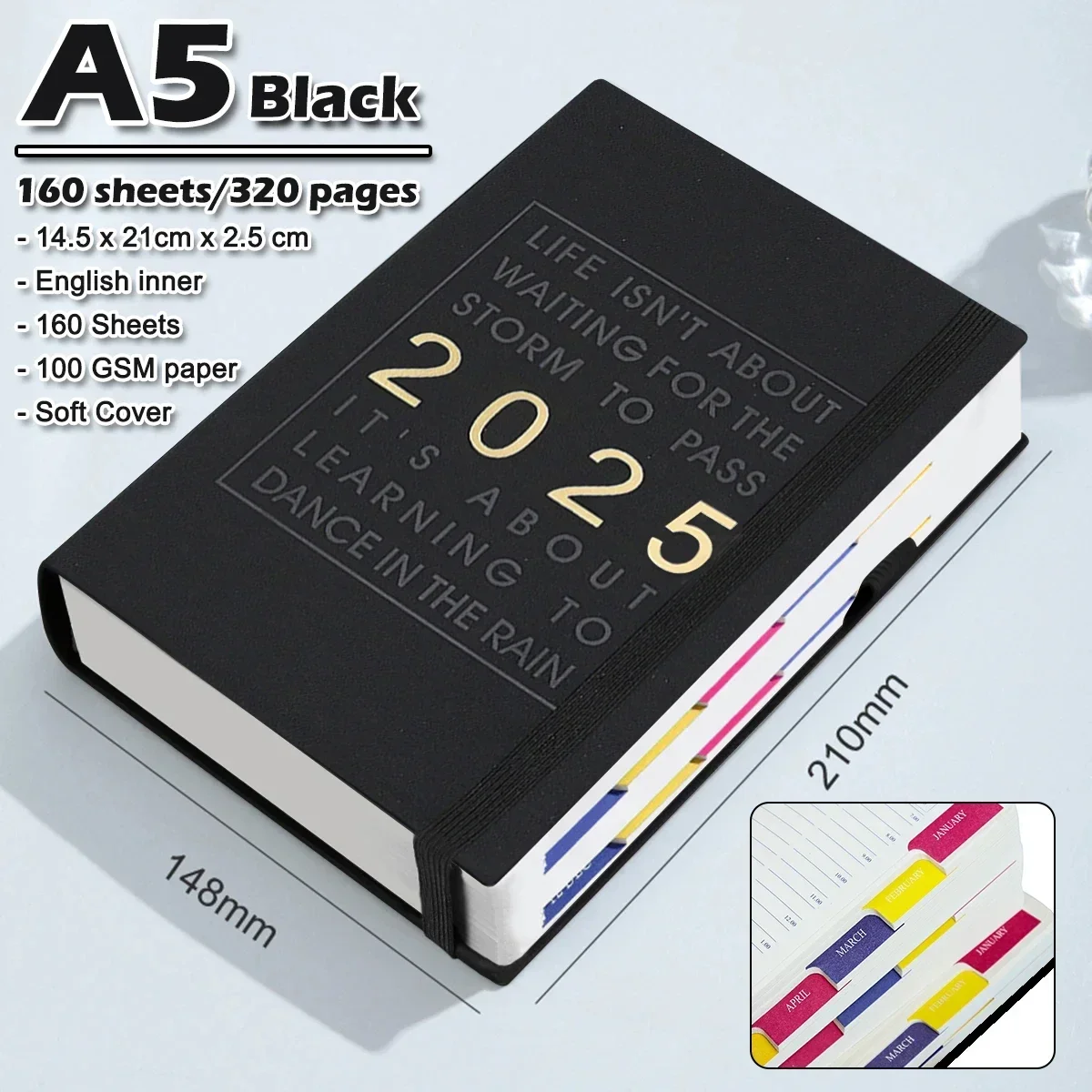 2025 Planner notebook A5 agenda 160Sheets/320Pages Journal for Students Gifts Office&SchoolSupplies Stationery Christmas Gifts