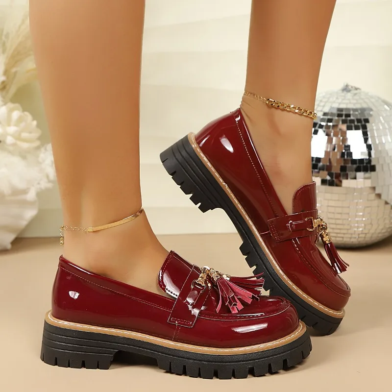 New Women's Flat Heel Tassel Strap Loafers Microfiber Upgraded Rubber Sole Summer Season Adult Footwear Chinese Origin