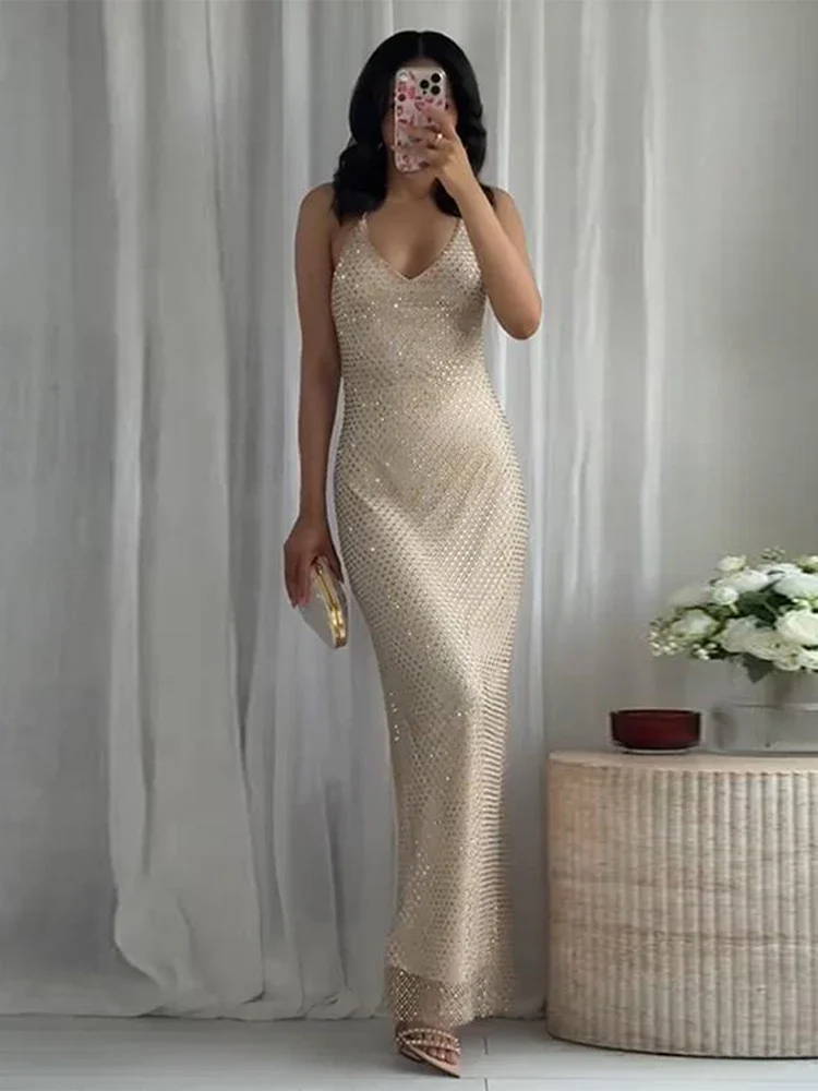glitter robe dress Stylish Rhinestones Dresses Elegant Women Sleeveless Backless Glitter Hip Package Dress 2025 New Crystal Lady Evening Party Robe
