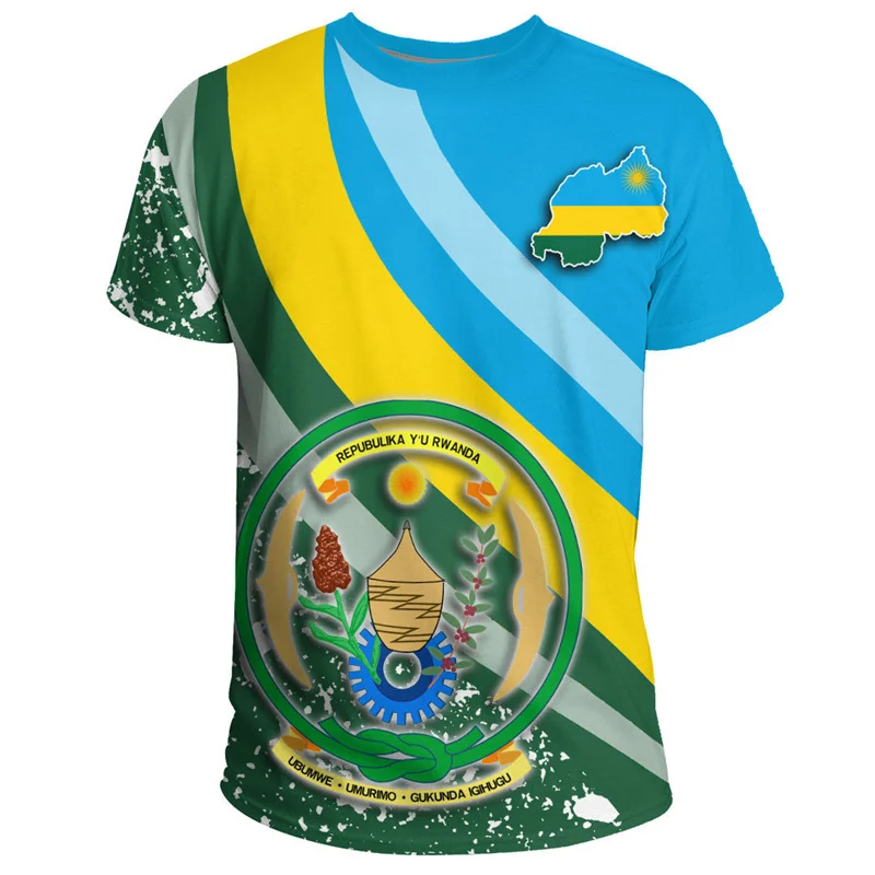 The RepublicOf Rwanda Map Flag 3D Printing T Shirt Rwanda Coat Of Arms Graphic Short Sleevs T Shirts Vintage Mens Clothing Tops