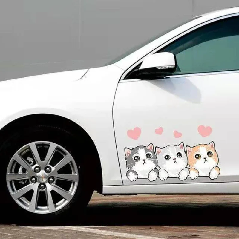 Auto Car Sticker Cute Three Cats Trim Graphic Car Hood Body Side Window Accessories Exterior Part Universal