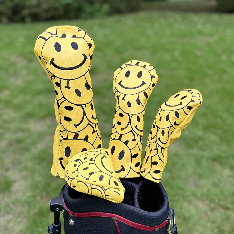 

Smiling Face Silicone Golf Headcover for Driver/Fairway/Hybrid/Putter, Cute Anti-Dust Protective Cap Golf Equipment Accessories