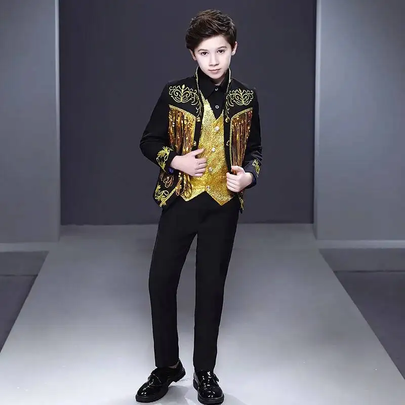 Boys' Children's Costume, Runway Show Host Dress, Mini Suit Set, Three Piece Set, Handsome British Suit
