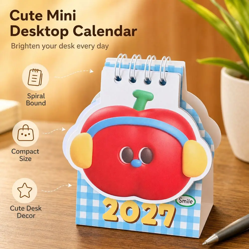 Mini Desk Calendar Standing Desk Calendar Cartoon Paper Calendar Spiral Bound Spiral Desk Calendar Paper Triangular Base