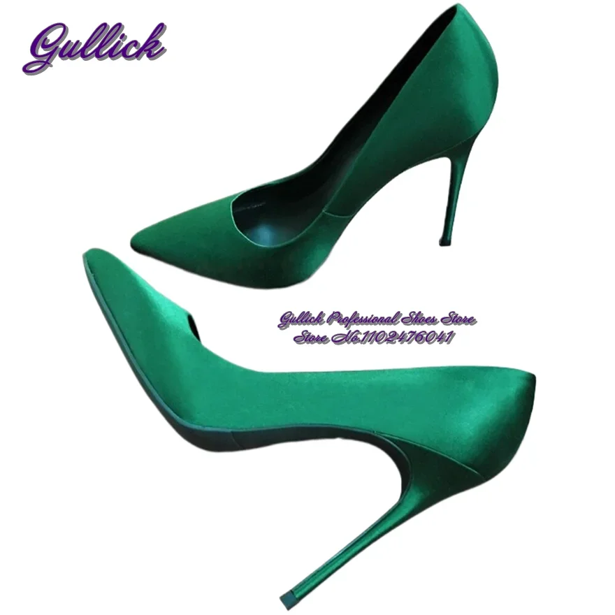 Gullick Scarpe da sposa in tessuto di raso verde smeraldo Elegante tessuto di seta 12 cm 10 cm 8 cm Sitletto Décolleté con tacco Punta a punta poco