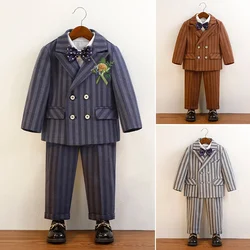 Children Birthday Blazers Set Spring Gentleman Striped Wedding Suits for Boys 1-12 Years School Kids Piano Performance Costume