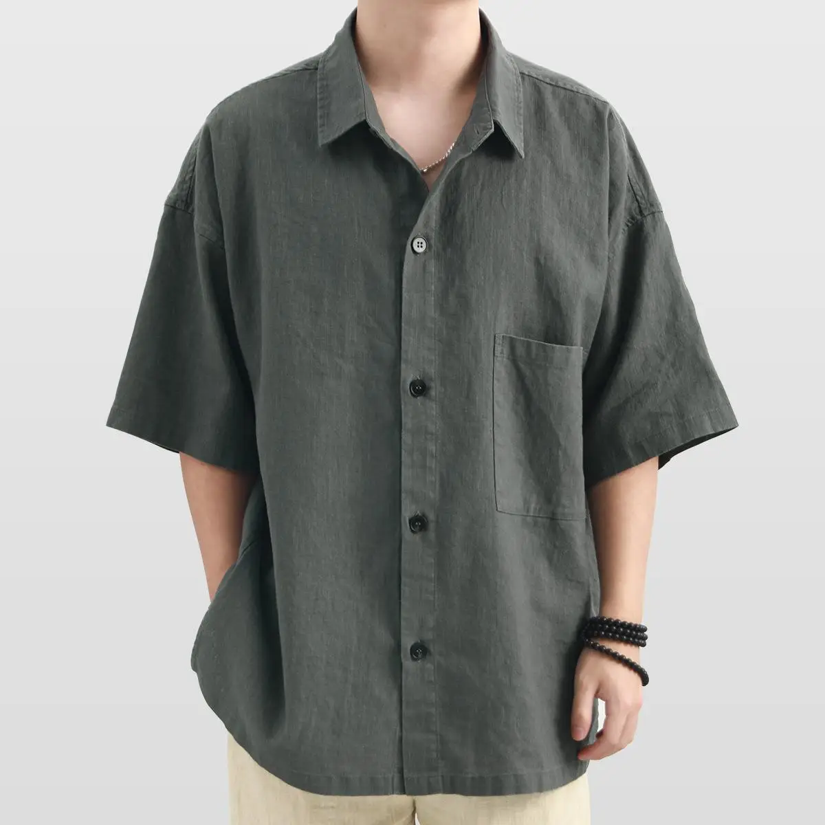 

Мужская льняная рубашка-свитер с воротником, дышащая, легкая, летняя, модная, повседневная, для работы, однотонная