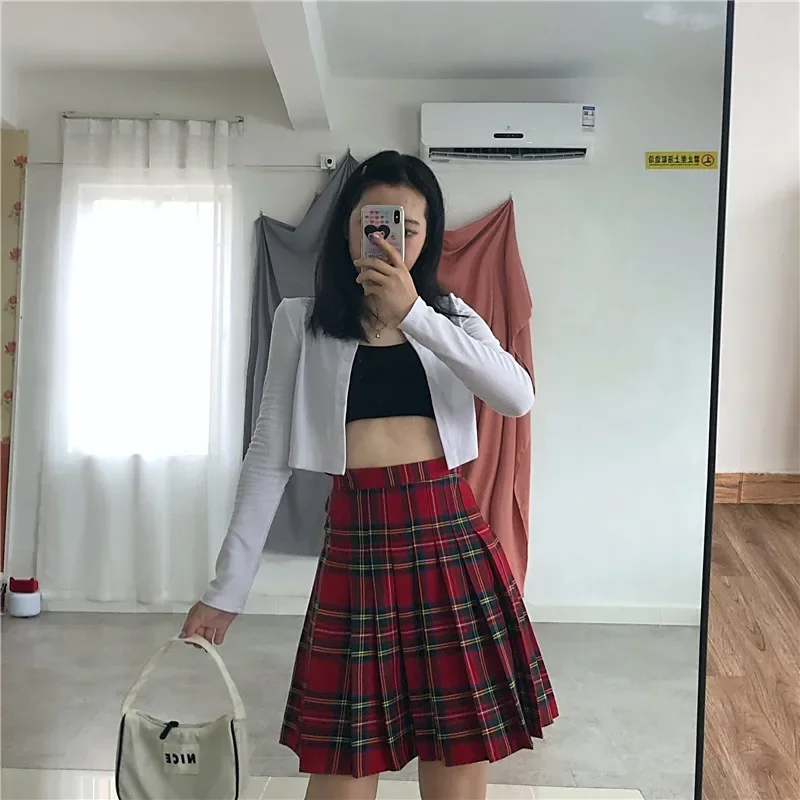 High Waist Gothic Punk Style Pleated Skirt Goth Plus Size Red Lengthen Harajuku Skirt Korean Fashion Clothing