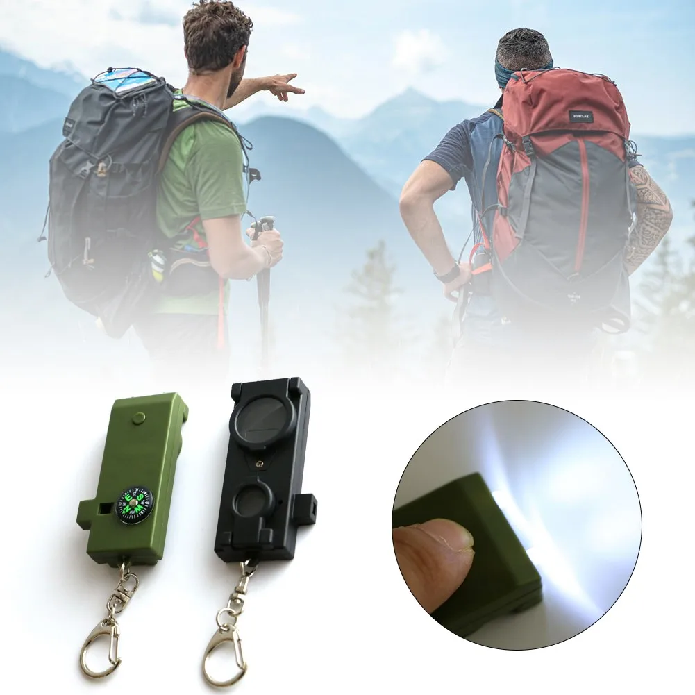 4-in-1 Outdoor Survival Whistle Compass Magnifying Glass LED Flashlight Multifunctional Whistle Keychain For Hiking Hunting