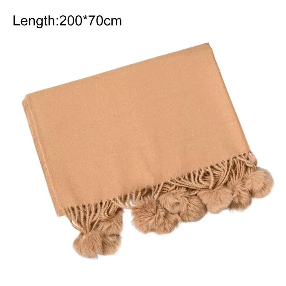 200cm x 70cm Winter Frauen Schal Plüsch Ball Dekoration einfarbig lange Quasten Frauen verdicken Wickels chal Pashmina