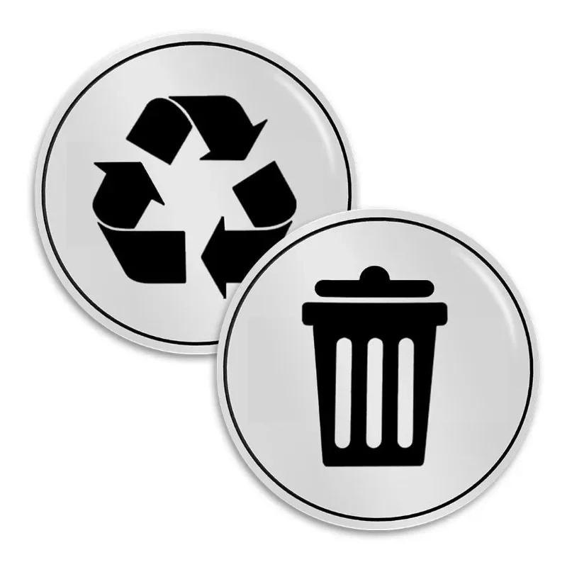 2Pcs Recycle and Trash Sticker Vinyl Modern Logo Symbol To Organize Trash Cans or Garbage Containers and Walls Small Silvery