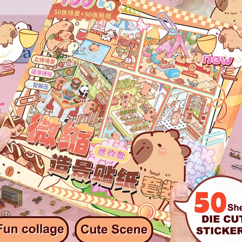 

50Scenes In 1 Box Miniature Scene Landscape Stickers Three-Dimensional House Stickers Toys Girls Birthday Gifts