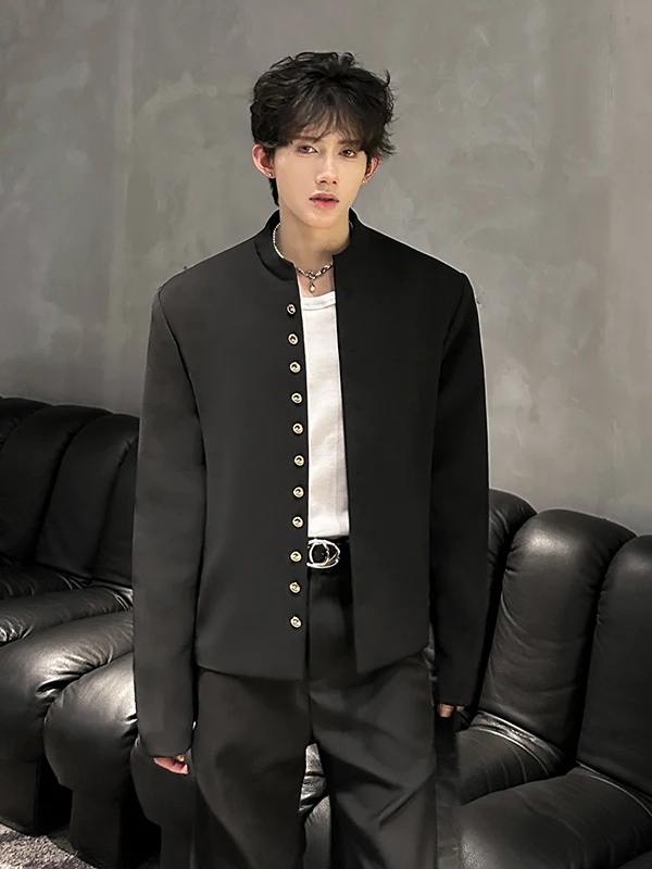 

Faionable Urban Men's ort Jaet Suit Outerwear Single Row Button Stand Collar Chinese Sle Casual Western Clothes