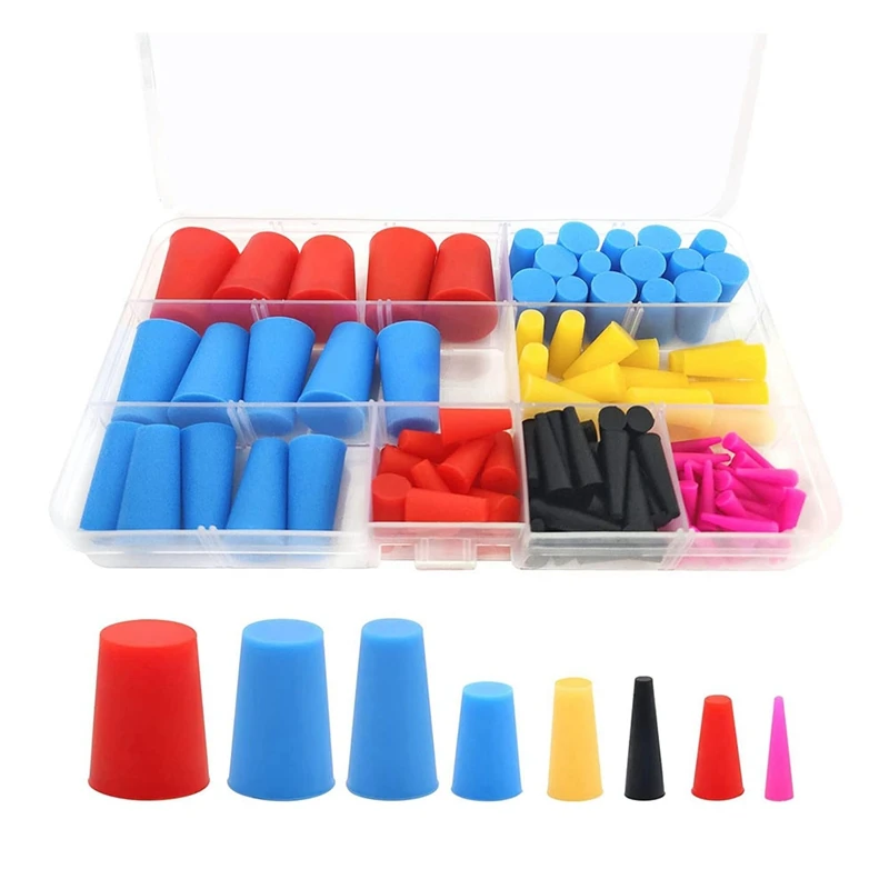 

120Pcs Silicone Rubber Tapered Plugs, High Temp Resistant Silicone Rubber 8 Sizes From 1/16 To 5/8Inch For Hole Plugs