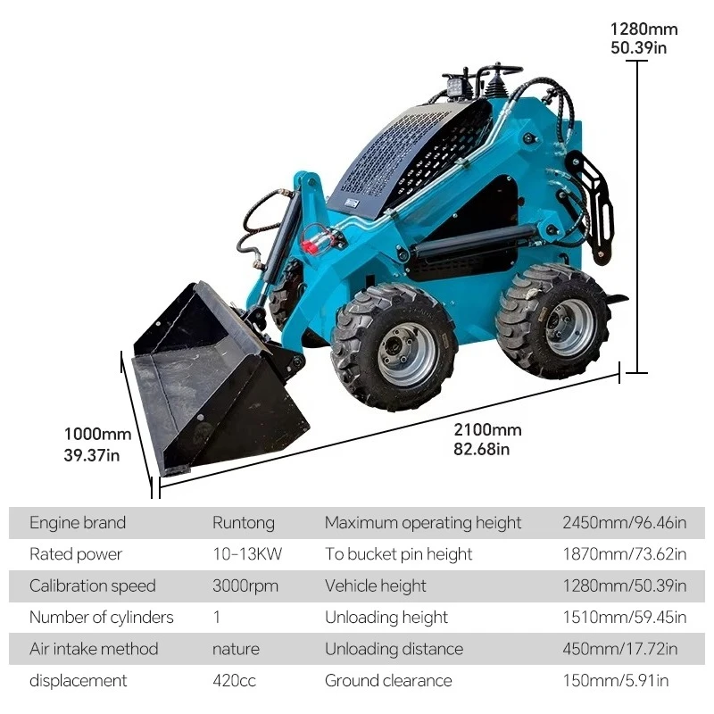SHANDING Mini Skid Loader 4x4 Wheel Drive Diesel Mini Loaders with Attachment Engine Pump Core Components Manufactured in China