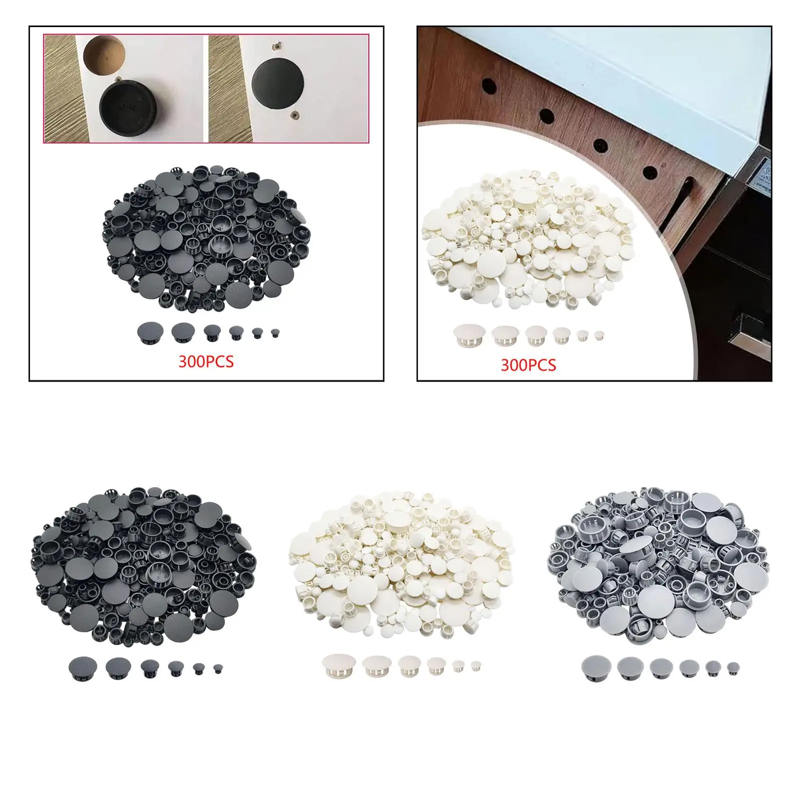 300Pcs Hole Plugs Simple Lightweight Pipes Inserts Fastener Screw Covers for Table Legs Living Room Furniture Apartment Door