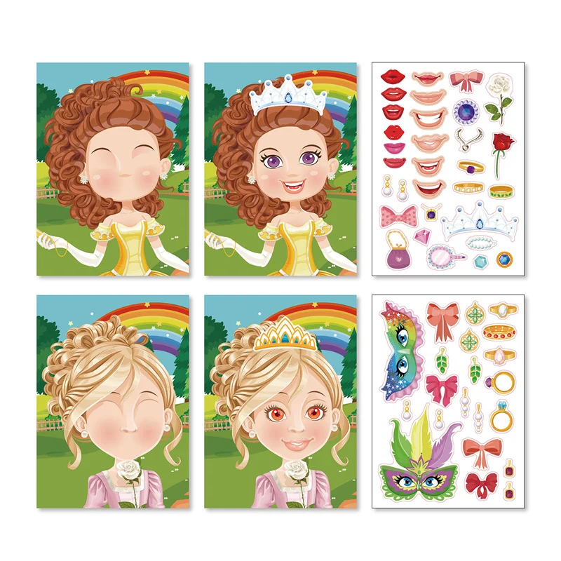 DIY Make Your Own Princess Stickers for Girls Creative Make A Face Puzzle Stickers Dress Up Toys Kids Children Party Favor Gifts