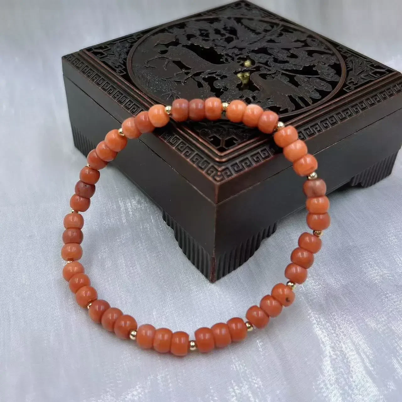 4x6mm Vintage Natural Sea Bamboo Small Orange Coral Women Jewelry Short Collar Necklace Bracelet Jewelry Set 17"  7.5" view 6