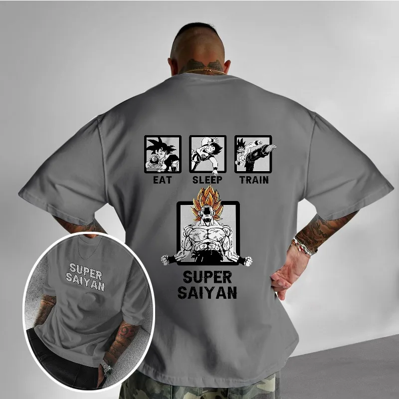 Dragon Ball Anime T-Shirt imprimé 3D Goku Super Saiyan personnage graphique T-Shirt "Eat Sleep Train" texte boîte minimaliste élément Design