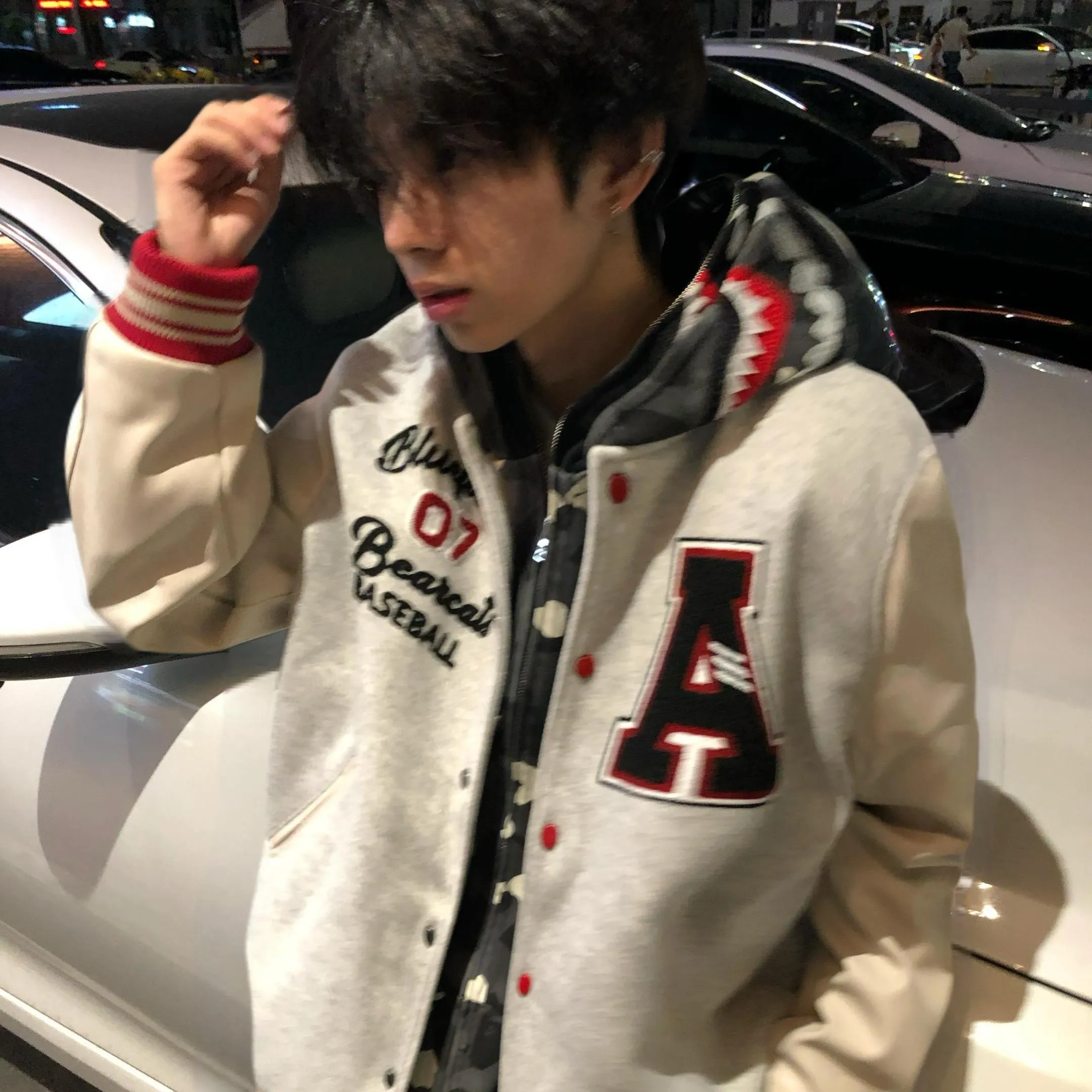 

Thiened American Street Sle Hiphop Baseball Jaet for Men Autumn Winter Cotton Insert Splicing Color Blo Jaet Coat