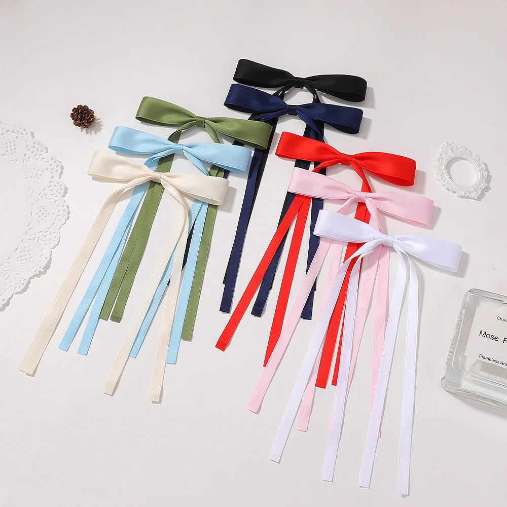 

Solid Color Satin bow hair clip for woman elegant temperament long ribbon hairpin fashion girl hair pin hair accessories