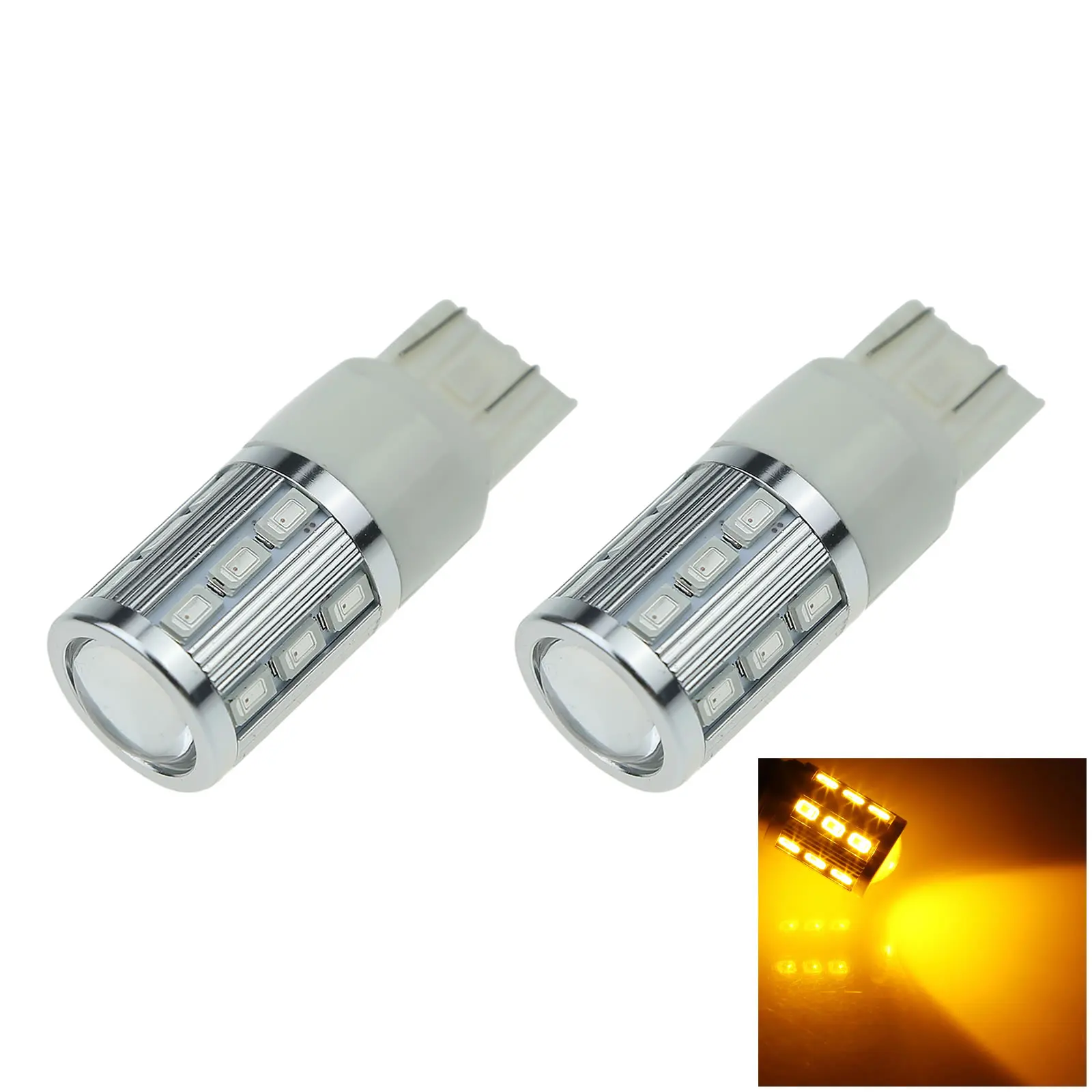 2x Yellow Car 7443 Brake Light Parking Blub 19 Emitters 18 x 5630 SMD + 1 CLED LED W3X16D ECE G028-Y