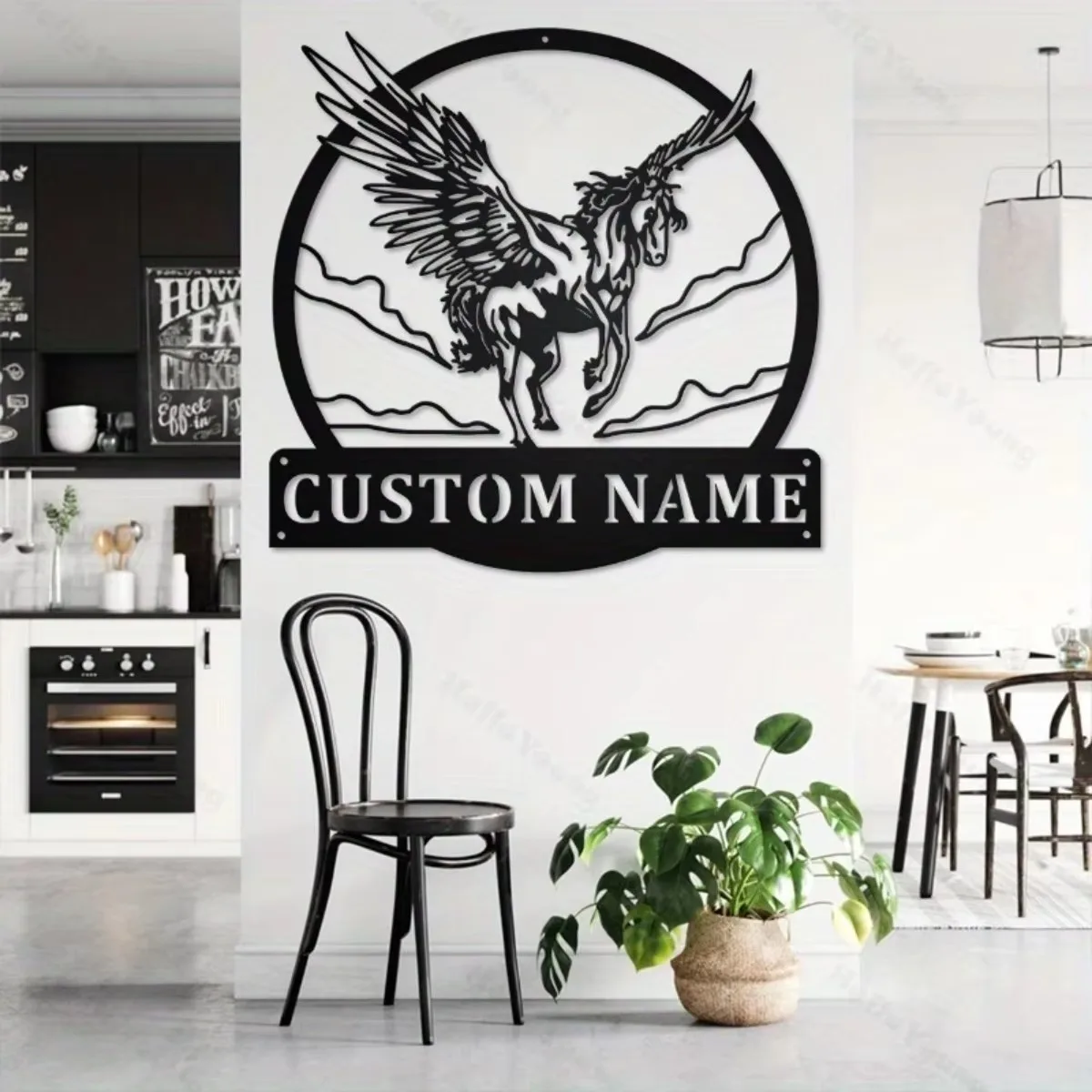 CIFbuy Personalized Pegasus Silhouette Metal Wall Art, Custom Family Name Iron Sign Rustic Home Wall Decor