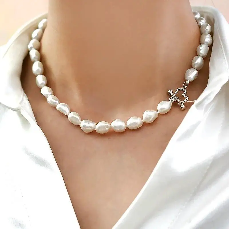 Natural Baroque Freshwater Pearl 925 Sterling Silver Necklace Temperament Wedding Jewelry for Women