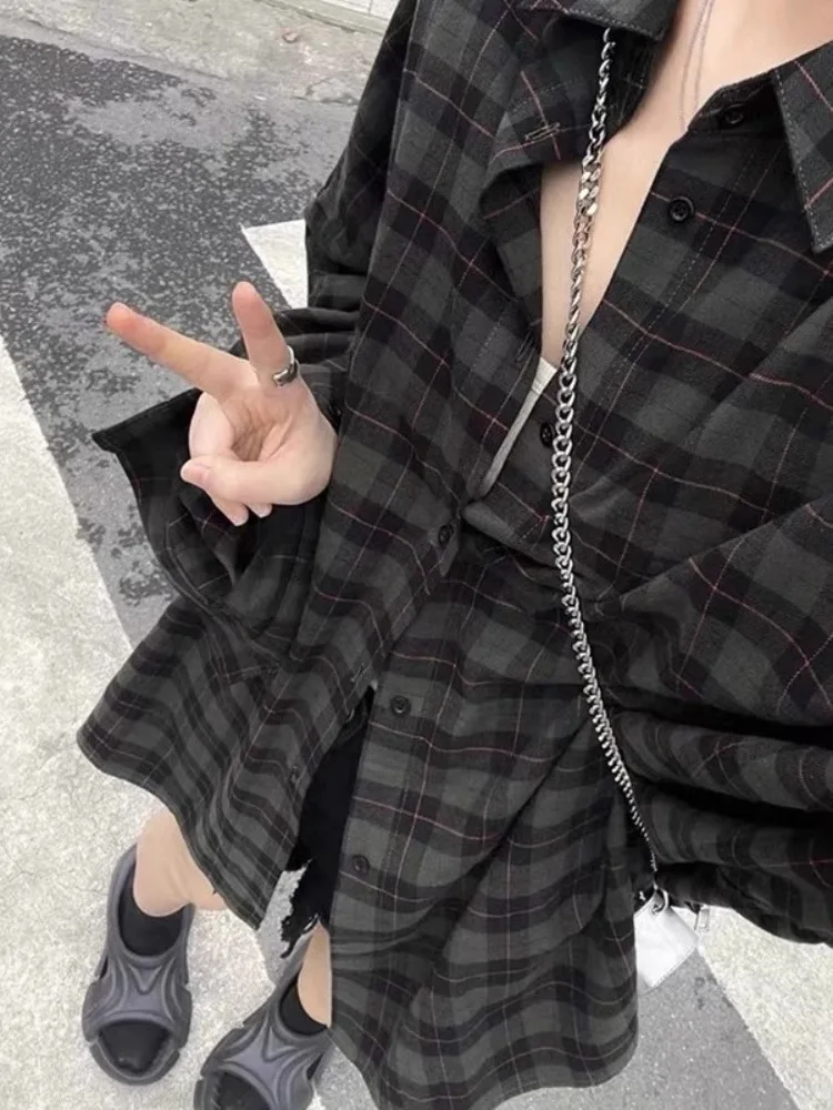 

Женская свободная клетчатая рубашка в стиле ретро из Гонконга, весенне-осенняя свободная верхняя одежда, корейский дизайн, классическая модель на пуговицах