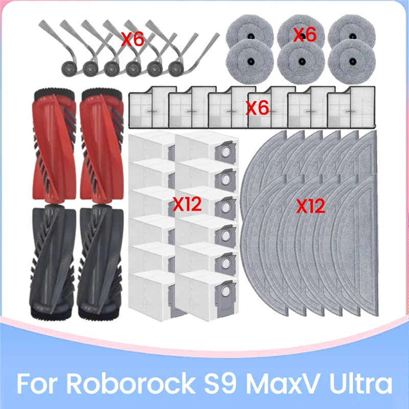 

【DURABLE】Запасные части для Roborock S9 Maxv Ultra: щетка, HEPA-фильтр, мешок для пыли, тряпка для швабры, эффективные аксессуары для уборки.