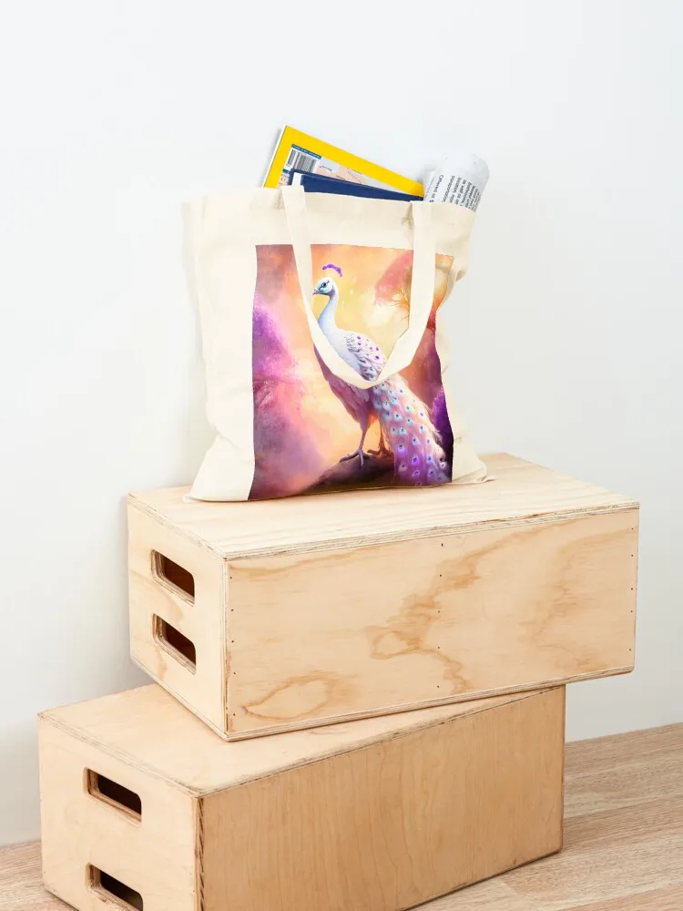 White peacock bird with purple spots Tote Bag shopper bags Big bag women shopping bag the tote