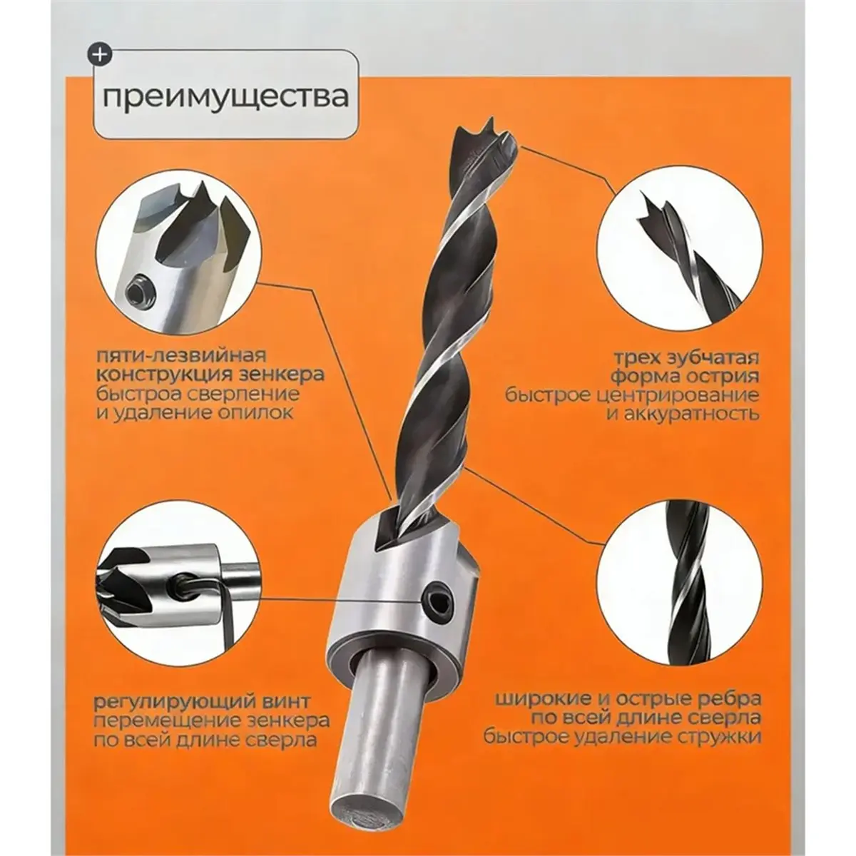 Home Tool Woodworking Drill Bit Set 3/4/5/6/7/8/10 Millimeters Three-Point Hole Opener Wood Edge Twisting Drill for Hand Drill