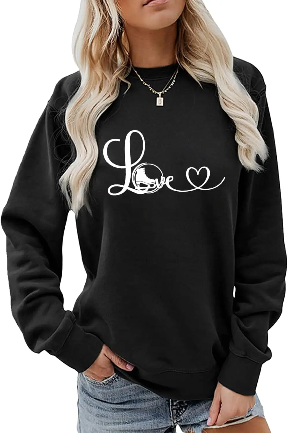 

Love Skating Sweatshirt Ice Skating Sweater Women Skating Graphic Crewneck Pullover Tops Funny Ice Skater Shirt Gift