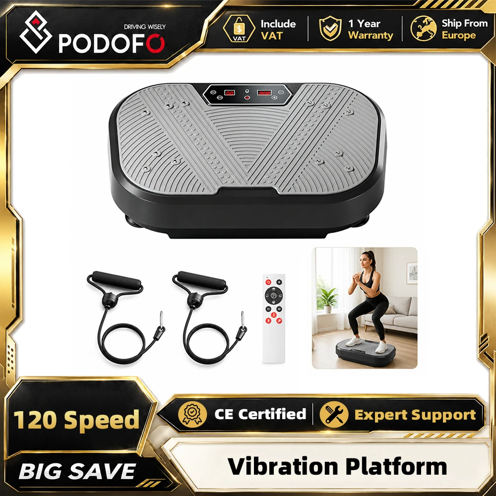 Podofo Vibrationsplatte mit 120 Geschwindigkeitsstufen, 385 lbs/250 kg Belastbarkeit, geräuscharm, Ganzkörper-Trainingsplattform, Fettverbrennung, Körperformung, Fitnessgerät für Zuhause,