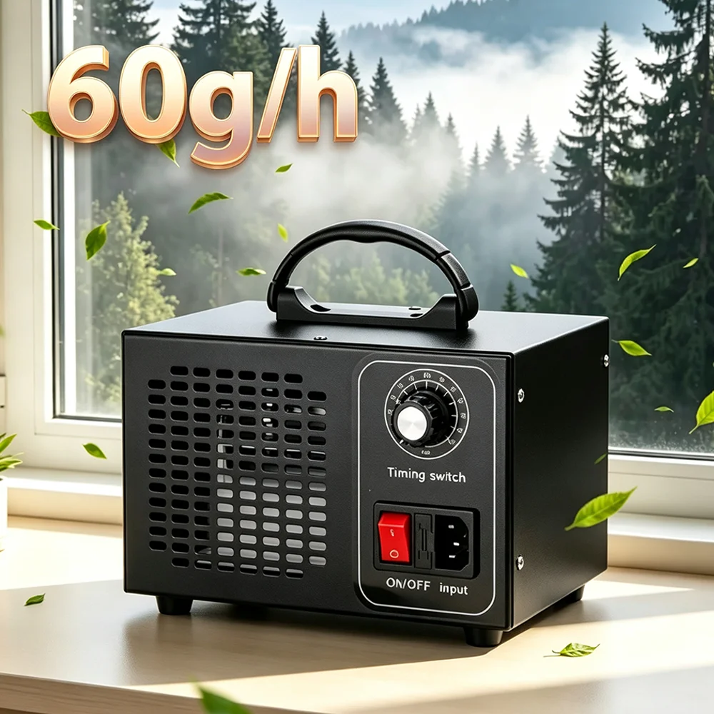 Générateur d'ozone 60 g/h, purificateur d'air 100-120 W, machine à ozone portable avec minuterie, éliminateur de formaldéhyde et d'odeurs pour la maison, le bureau, la voiture, stérilisation de l'air