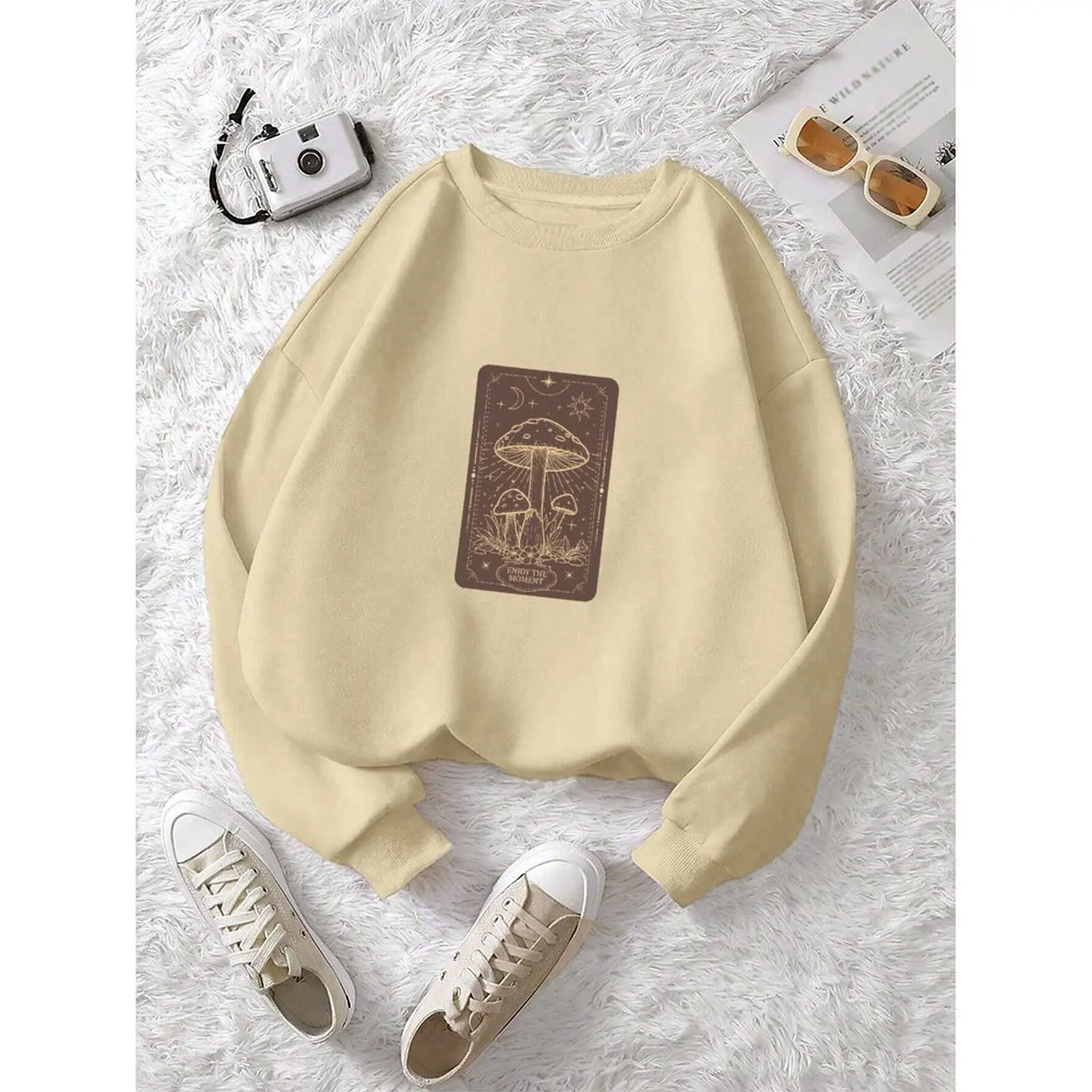 Women's Sweater Round Neck Sweatshirts Velvet Winter Casual Printed Pattern Boho Print Pullovers Autumn Woman Clothes 2025