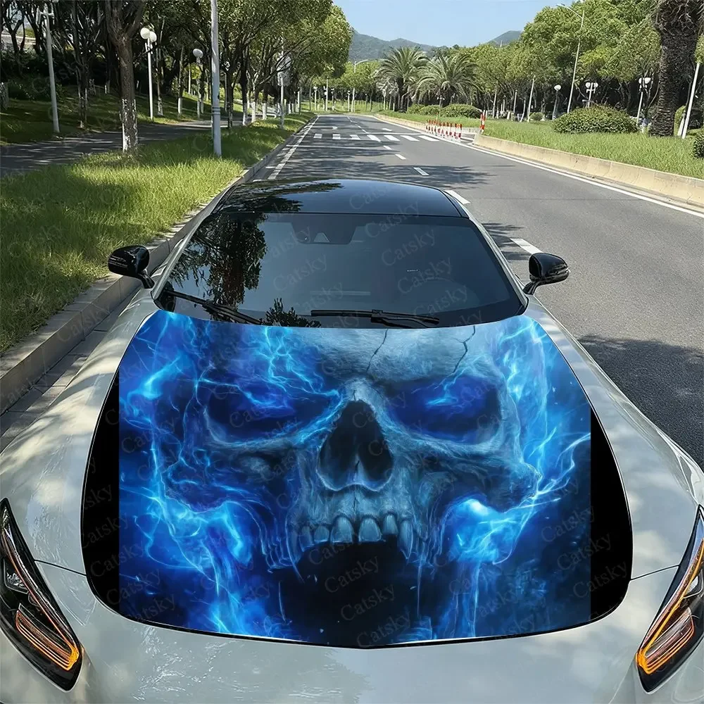 Blue Eyed Horror Skull Car Engine Hood Packaging, Colored Vinyl Stickers, Truck Patterns, Engine Hood, Car Parts Decoration Stic