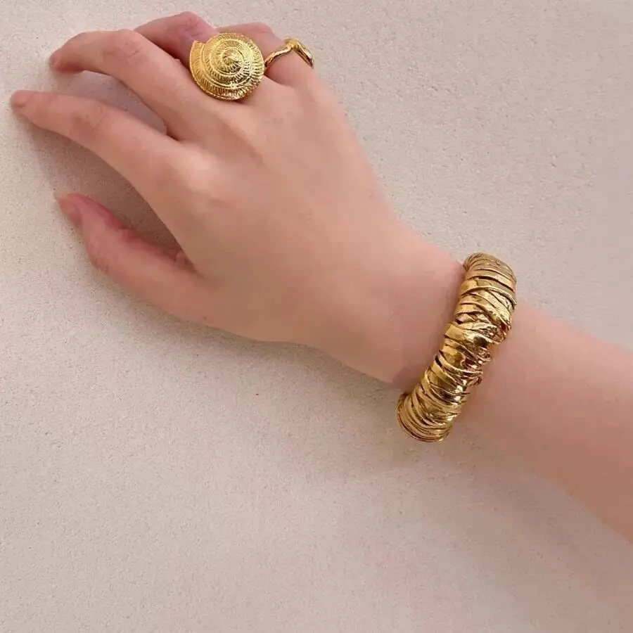 Brass Chunky Twist Ring Bangles Women  Jewelry Punk Designer Club Cocktail  Party Boho Japan Korean