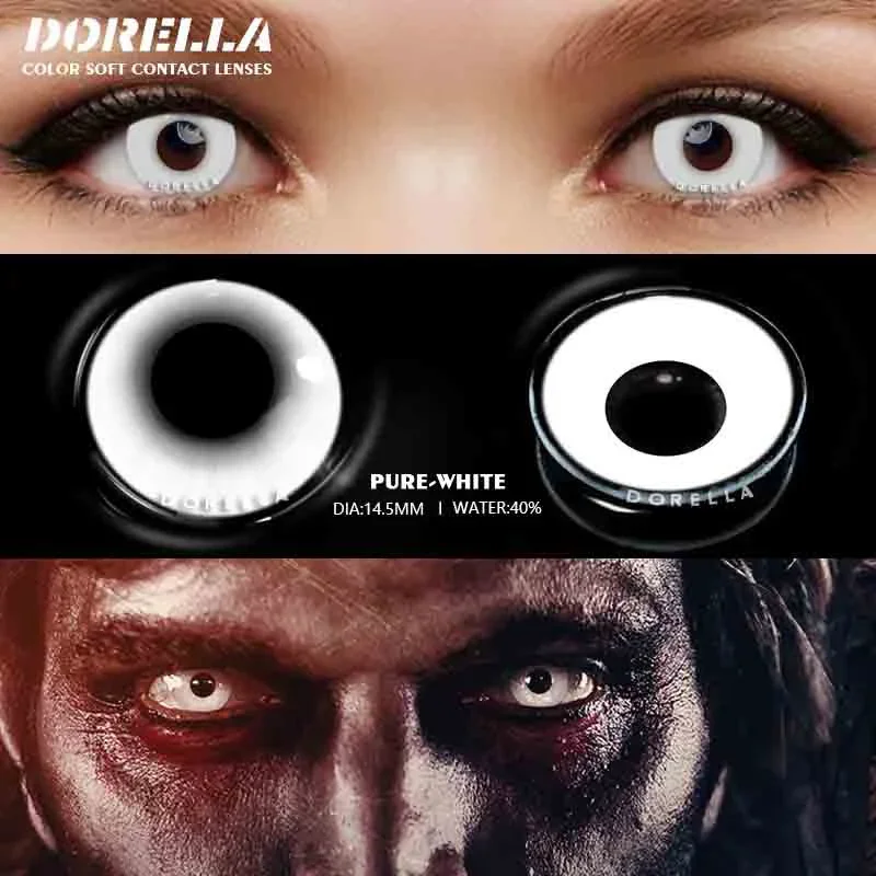 D\'ORELLA 1 Pair Halloween Contacts Lenses Color Contact Lenses for Eyes Yearly Anime Lens Cosplay Contacts White Mesh Blind Lens