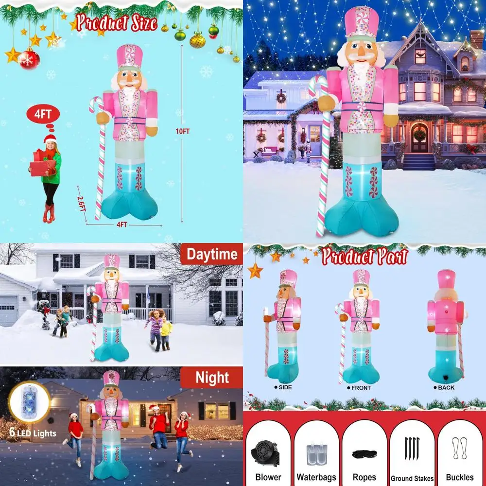 

Pink Nutcracker Inflatable with Candy Cane, 6 LED Lights, Outdoor Indoor Christmas Decoration