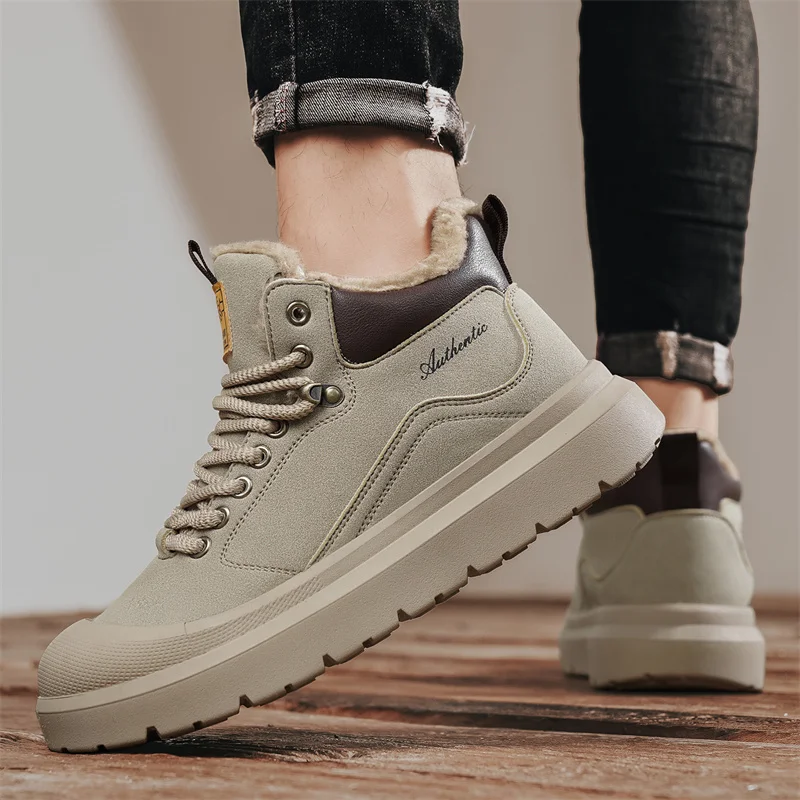 

Men's Outdoor Snow Boots Lace-up Cotton Shoes Winter Mens Boots Plush Casual High-top Leather Shoes 2025 Male Sneakers New Bota