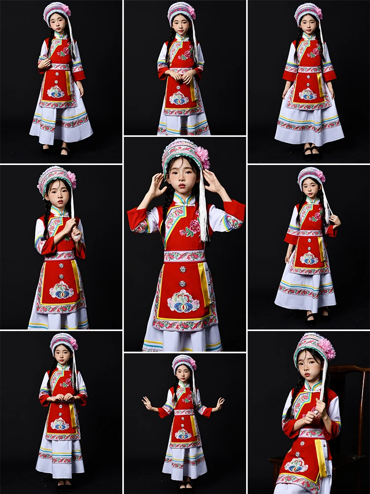 

Детский белый этнический костюм для девочек, нарядный костюм для выступлений, костюм «Огуречная флейта» из полиэфирного волокна