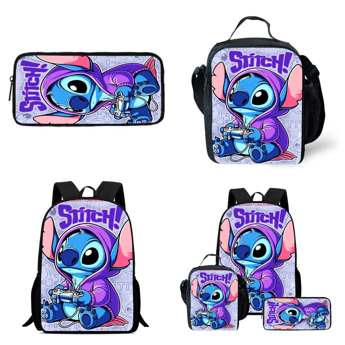 

3pcs Set Disney Stitch School Backpack with Lunch Bags,Pencil Bags for Aged 5-10,Cartoon School Bags for Boys Girls,Best Gift