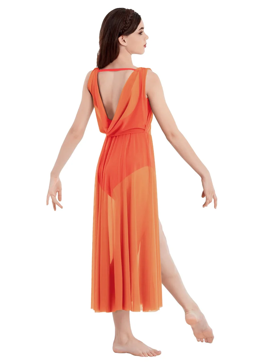 Modern Ballet Dance Dress Women Adult Deep V Leotards Gymnastics Mesh Skirt Classical Dresses for Girls Performance Costume