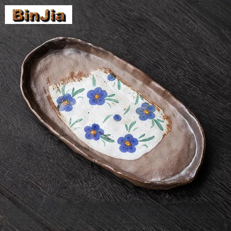 BAEJORIA Coarse Pottery Old Rock Mud Tea Tray Dried Fruit Plate Coffee Storage Board Teapot Holder Dishes For Serving Craft